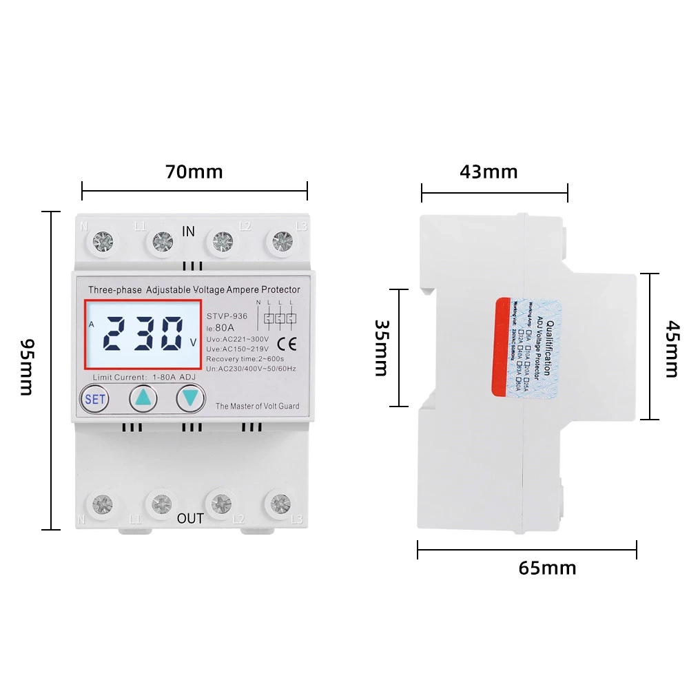 STVP936 3 Phase Self Resetting Intelligent Adjustable Overvoltage and Undervoltage Protector