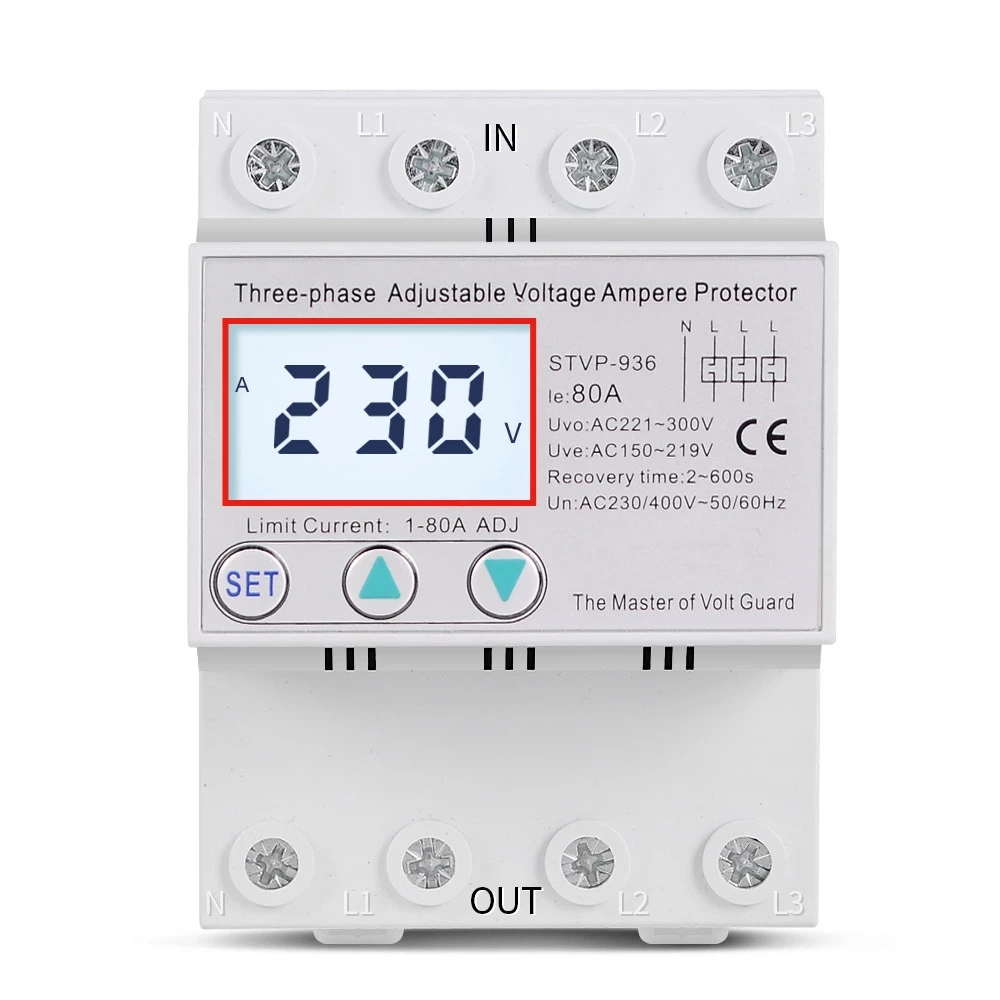 STVP936 3 Phase Self Resetting Intelligent Adjustable Overvoltage and Undervoltage Protector