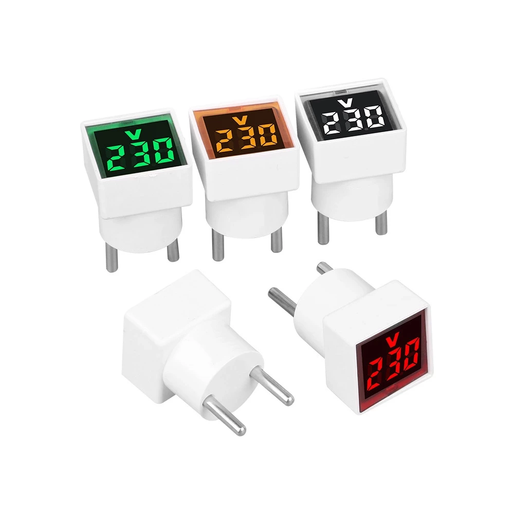 Square European Standard Plug Type Digital AC Voltmeter Indicator Light