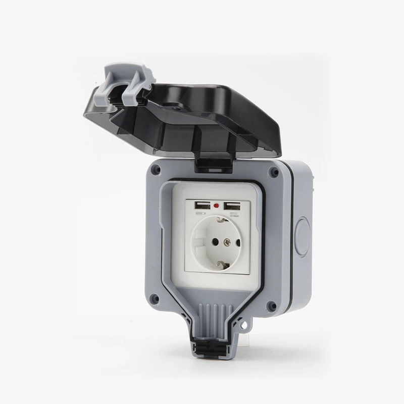 German Style Waterproof switch socket with USB